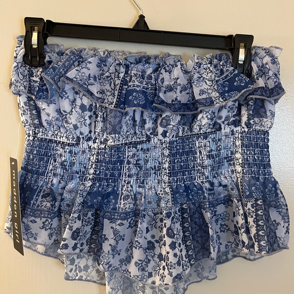 Blue Floral Smocked Ruffle Tube Top - Picture 5 of 8